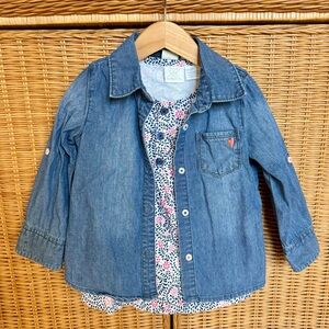 Ruum Blue Denim shirt Jacket with Heart Accent and Koala kids top